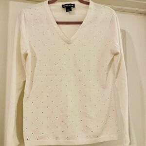 DKNY Lightweight Sweater w Rhinestones White